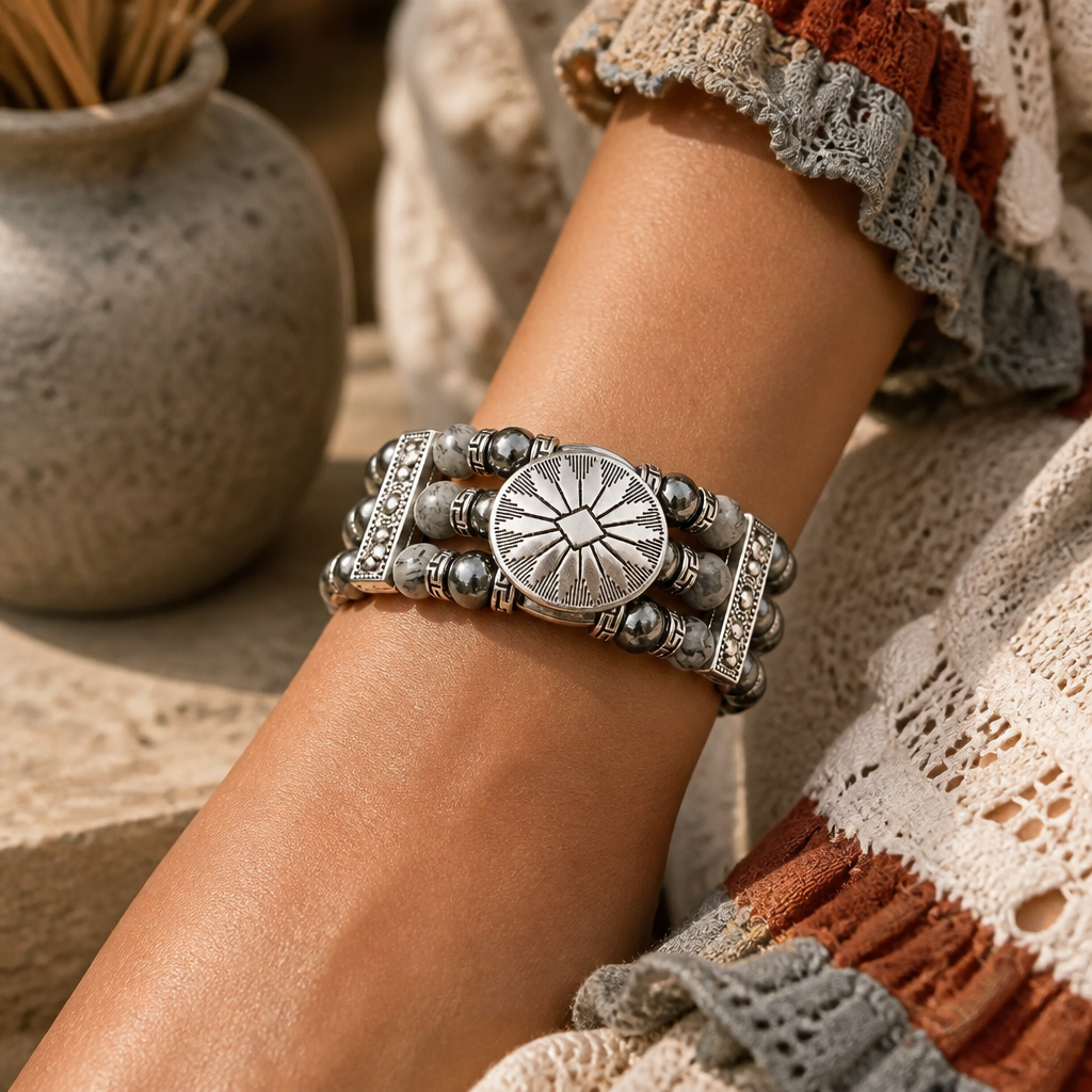 Black and Silver Cuff Bracelets for Men Women