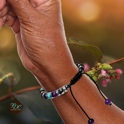 Purple Tiger Eye, Turquoise, Hematite Bracelet | Adjustable Braided Macrame Bracelet
