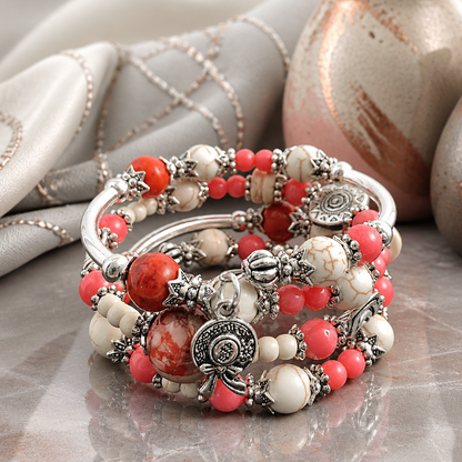 Gemstone Bracelet, Pink Coral Bracelet, Memory Wire Bracelet, Anniversary Gift
