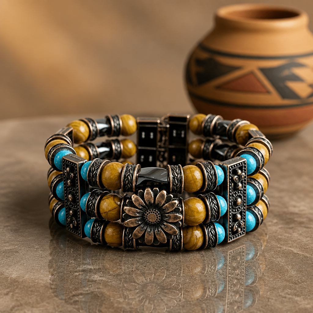 Picture Jasper, Hematite Bracelet | Beaded Cuff Bracelet for Men Women