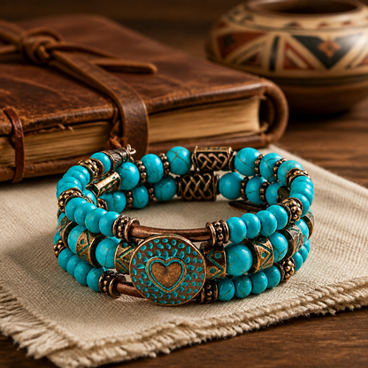 Beaded Turquoise Bracelet, Turquoise and Copper Bracelet, Unisex Bracelet
