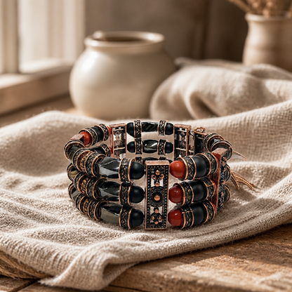 Red Jasper, Black Onyx and Hematite | Beaded Cuff Bracelets for Men Women