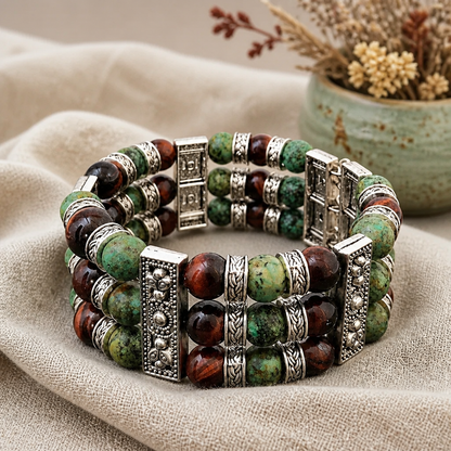 Natural African Turquoise and Tiger’s Eye Cuff Bracelet