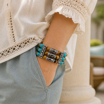 Yellow Tigers Eye Bracelet,Cuff Bracelet for Men Women, Turquoise Bracelet