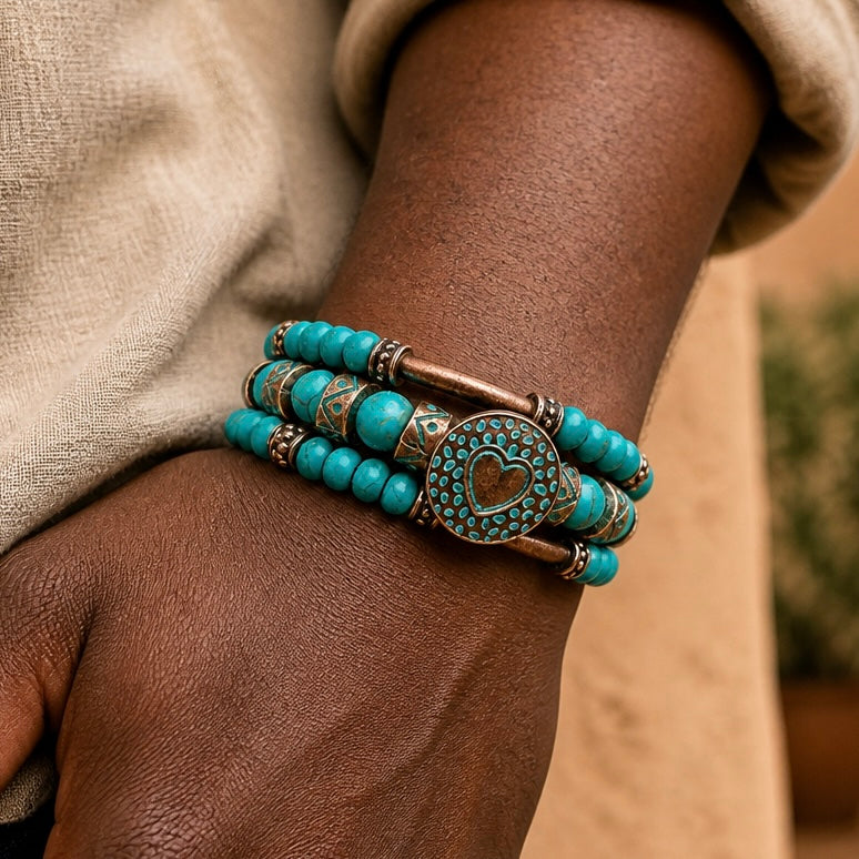 Beaded Turquoise Bracelet, Turquoise and Copper Bracelet, Unisex Bracelet