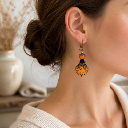 Boho Earrings, Gift Ideas for Her, Bohemian Earrings, Orange Earrings