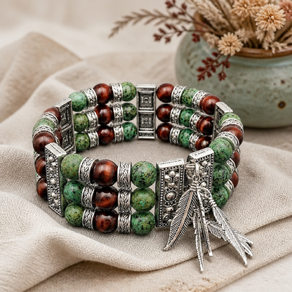Natural African Turquoise and Tiger’s Eye Cuff Bracelet