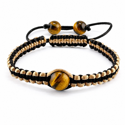Tiger’s Eye Braided Bracelet, Adjustable Macrame Bracelet, Shamballa Style Bracelet