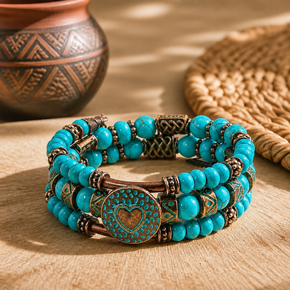 Beaded Turquoise Bracelet, Turquoise and Copper Bracelet, Unisex Bracelet