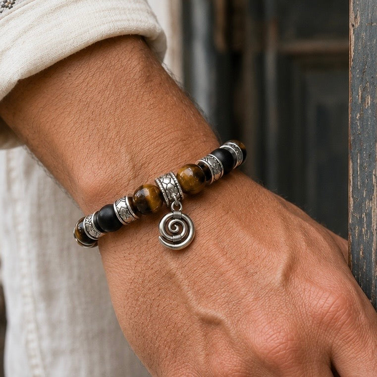 Men’s Tiger’s Eye, Hematite & Black Onyx Bracelet