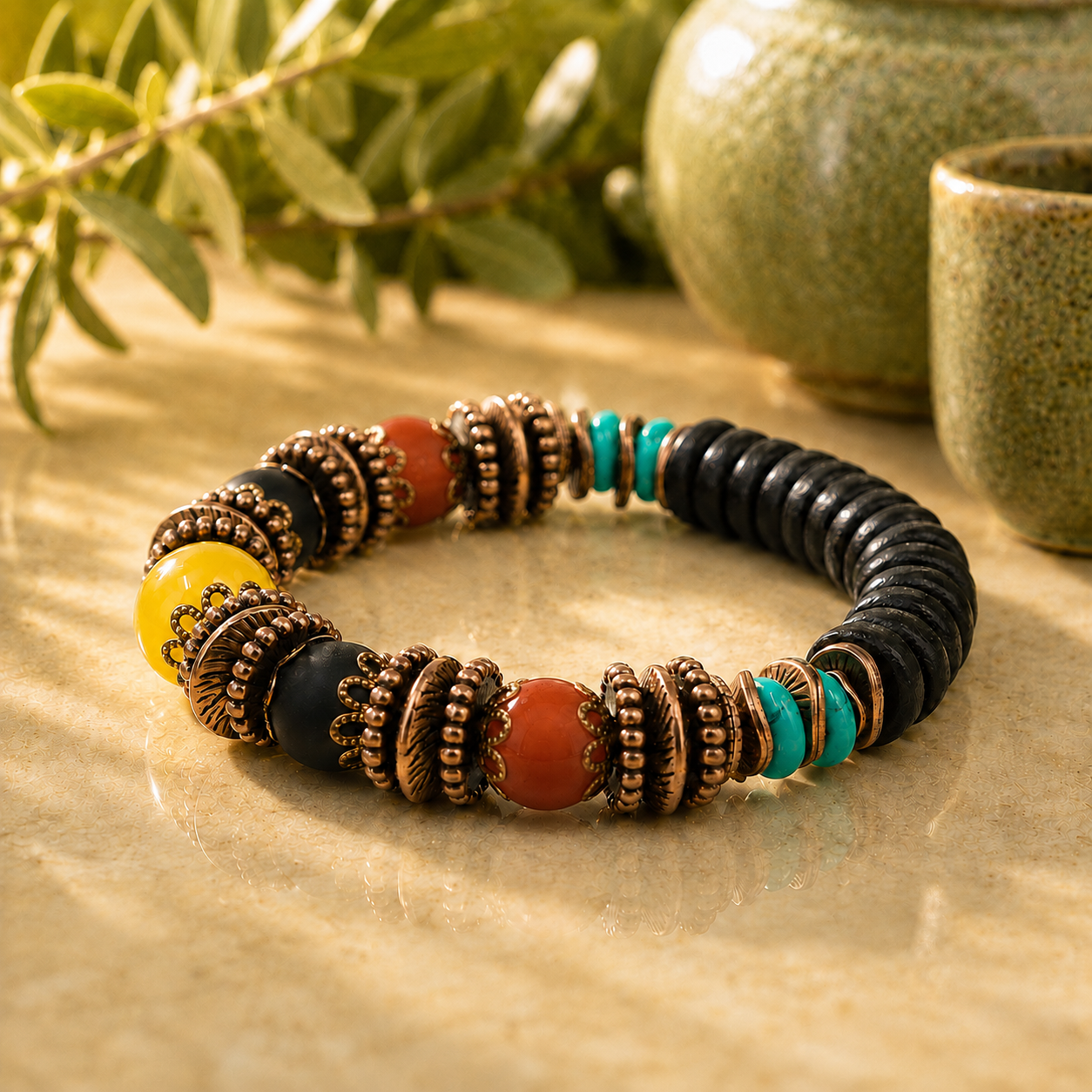 Jamaican Bracelet, Beaded Stretch Bracelet, Men's Stretch Bracelet