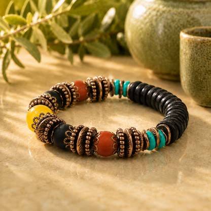 Jamaican Bracelet, Beaded Stretch Bracelet, Men's Stretch Bracelet