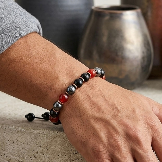 Triple Protection Bracelet, Carnelian Hematite Onyx