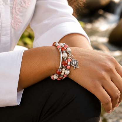 Gemstone Bracelet, Pink Coral Bracelet, Memory Wire Bracelet, Anniversary Gift