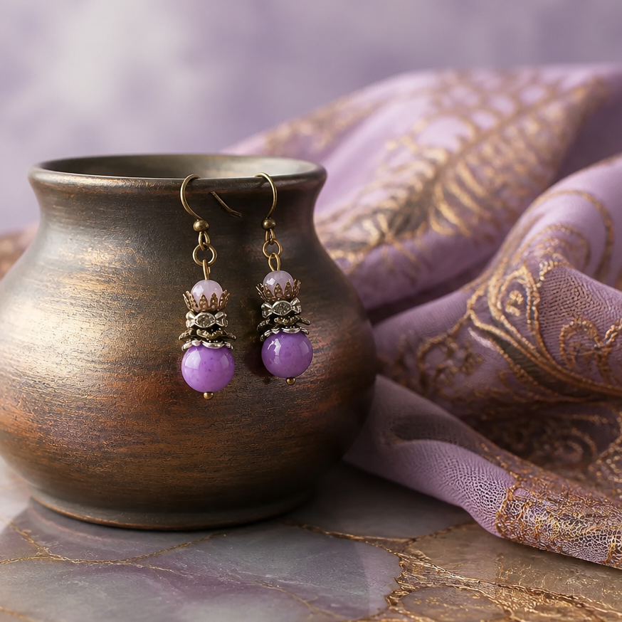 Purple Jade Earrings, Gemstone Earrings, Stocking Stuffers, Dangle Earrings