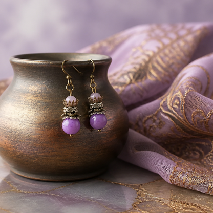Purple Jade Earrings, Gemstone Earrings, Stocking Stuffers, Dangle Earrings