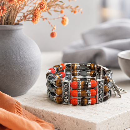 Autumn Bracelet, Unisex Bracelet, Beaded Cuff Bracelet