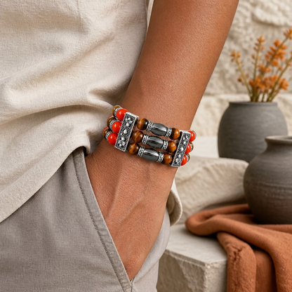 Autumn Bracelet, Unisex Bracelet, Beaded Cuff Bracelet