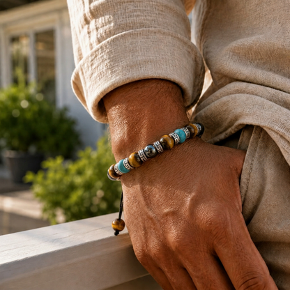 Tiger Eye, Turquoise, Hematite Bracelet | Adjustable Braided Macrame Bracelet
