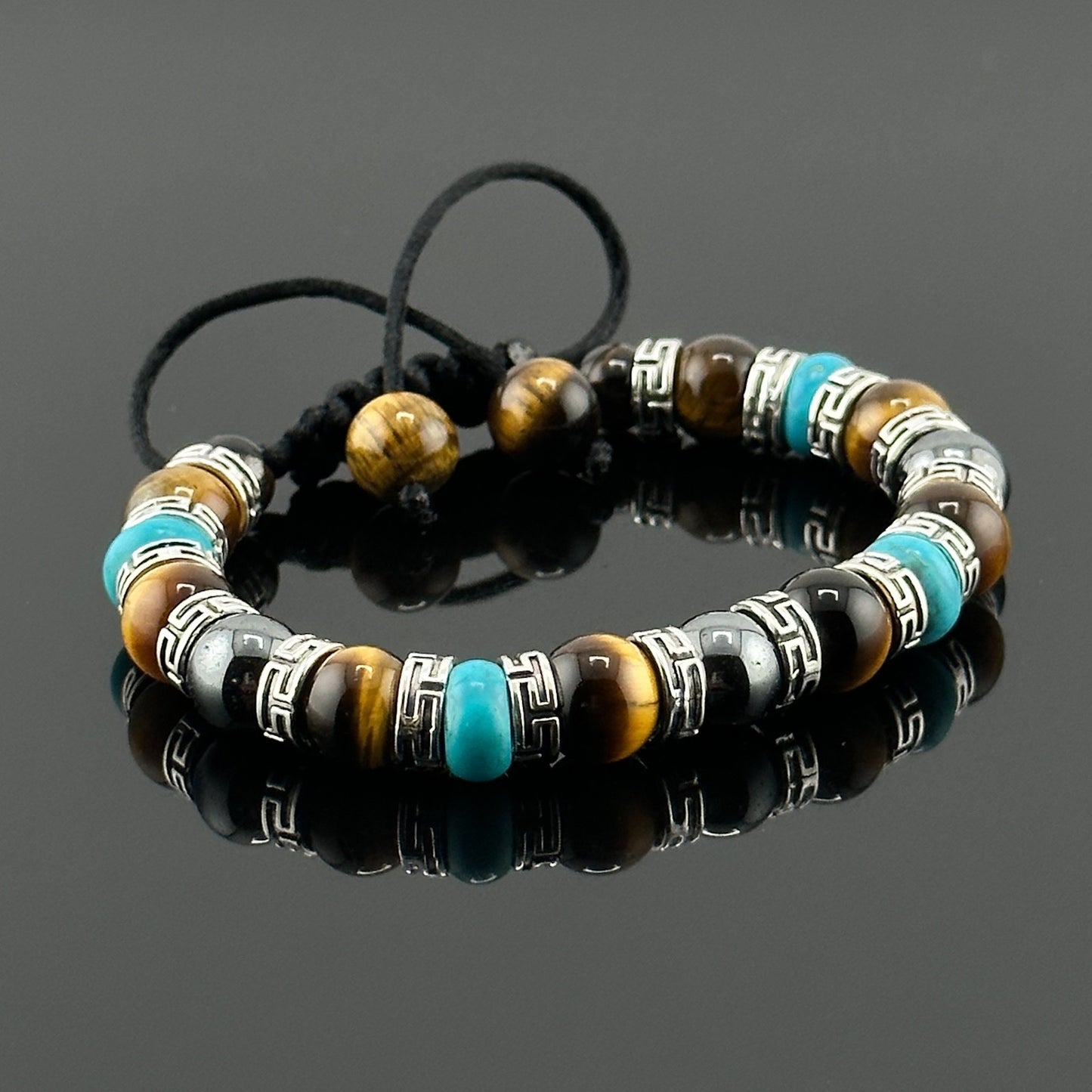 Tiger Eye, Turquoise, Hematite Bracelet | Adjustable Braided Macrame Bracelet