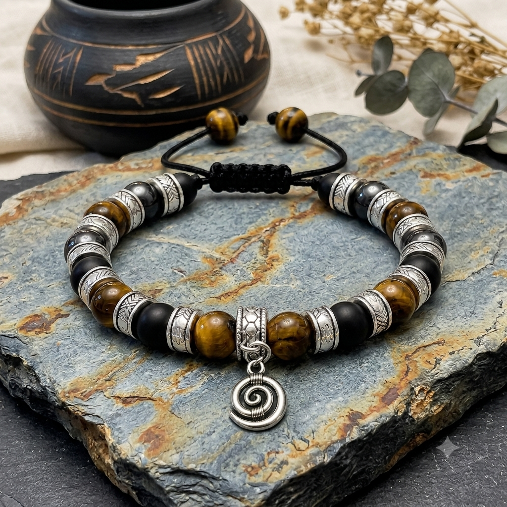 Men’s Tiger’s Eye, Hematite & Black Onyx Bracelet