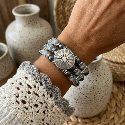 Black and Silver Cuff Bracelets for Men Women