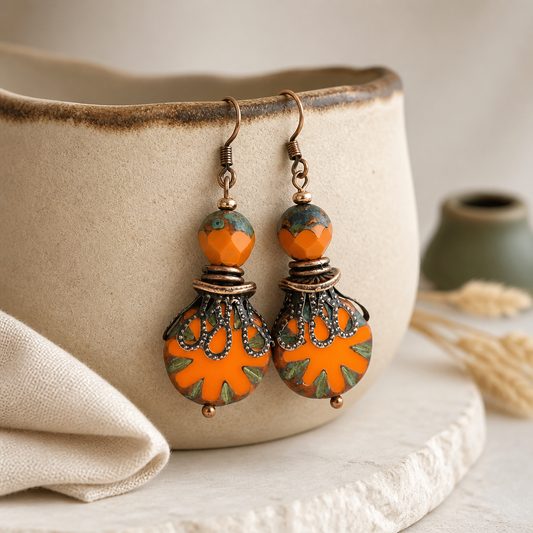 Boho Earrings, Gift Ideas for Her, Bohemian Earrings, Orange Earrings