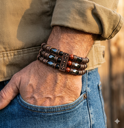 Red Jasper, Black Onyx and Hematite | Beaded Cuff Bracelets for Men Women