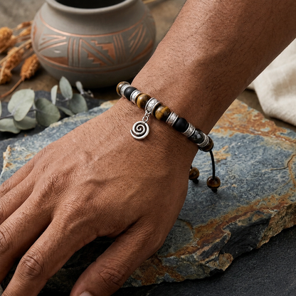 Men’s Tiger’s Eye, Hematite & Black Onyx Bracelet