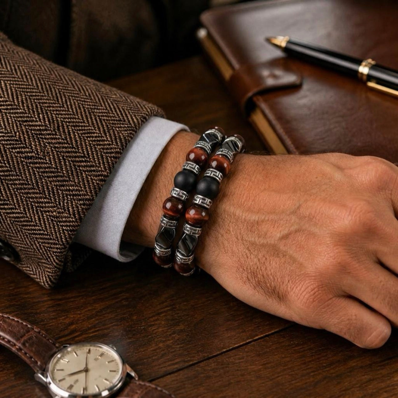 Gemstone Beaded Jewelry for Men, Arrowhead Bracelet, Men's Bangle Bracelet