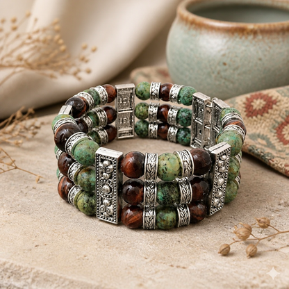Natural African Turquoise and Tiger’s Eye Cuff Bracelet