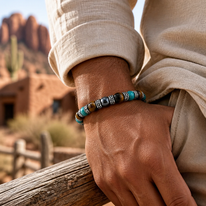 Tiger Eye, Turquoise, Hematite Bracelet | Adjustable Braided Macrame Bracelet