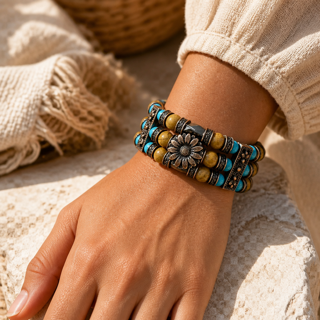 Picture Jasper, Hematite Bracelet | Beaded Cuff Bracelet for Men Women