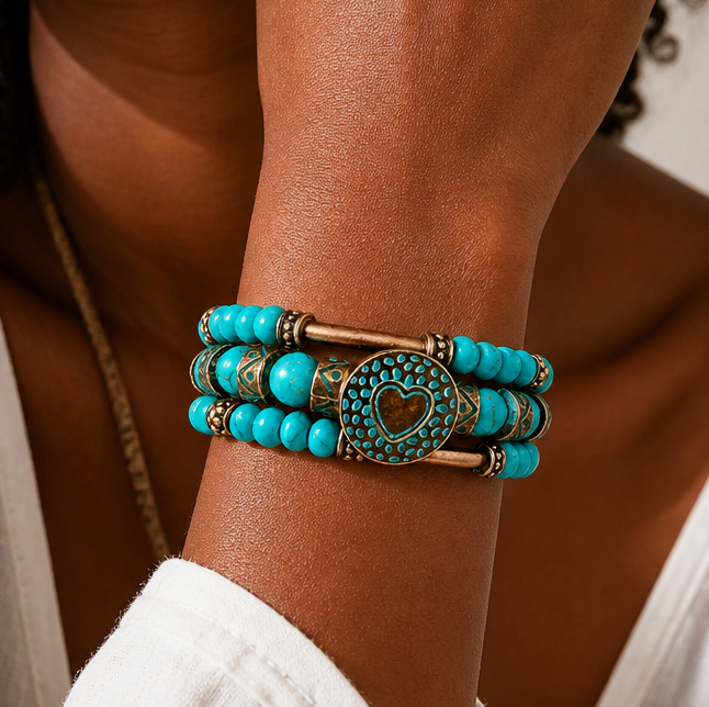 Beaded Turquoise Bracelet, Turquoise and Copper Bracelet, Unisex Bracelet
