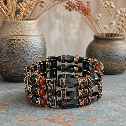 Red Jasper, Black Onyx and Hematite | Beaded Cuff Bracelets for Men Women