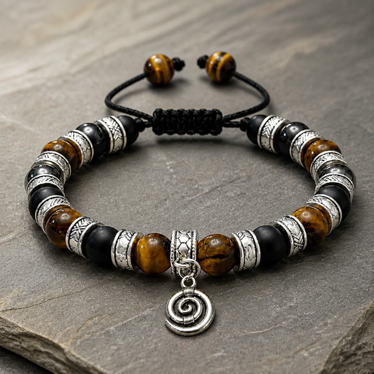 Men’s Tiger’s Eye, Hematite & Black Onyx Bracelet