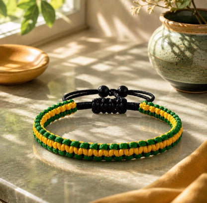Braided Jamaican Flag Color Wrap Adjustable Bracelet for Men Women
