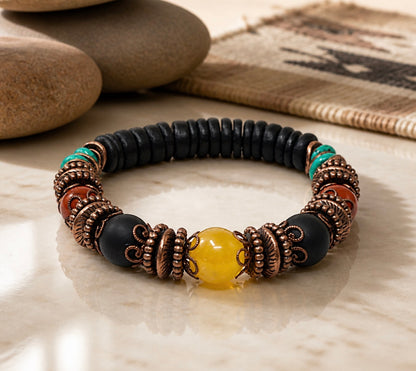 Jamaican Bracelet, Beaded Stretch Bracelet, Men's Stretch Bracelet