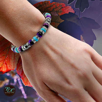 Purple Tiger Eye, Turquoise, Hematite Bracelet | Adjustable Braided Macrame Bracelet