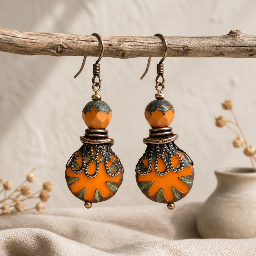 Boho Earrings, Gift Ideas for Her, Bohemian Earrings, Orange Earrings