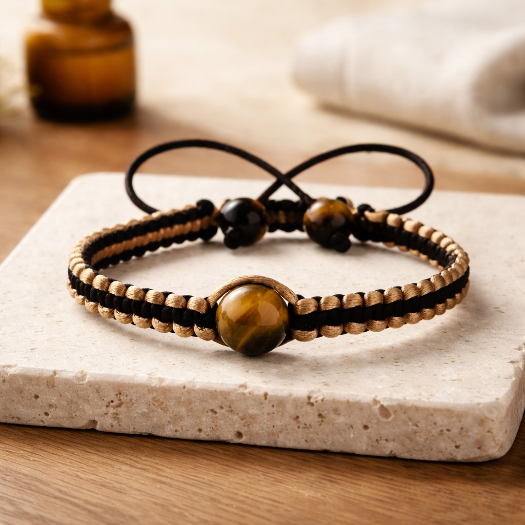 Tiger’s Eye Braided Bracelet, Adjustable Macrame Bracelet, Shamballa Style Bracelet