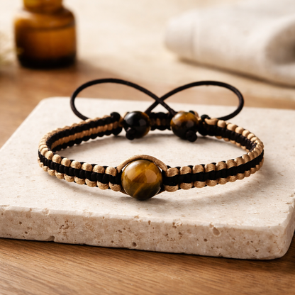 Tiger’s Eye Braided Bracelet, Adjustable Macrame Bracelet, Shamballa Style Bracelet