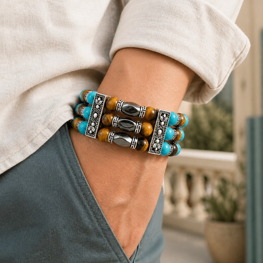 Yellow Tigers Eye Bracelet,Cuff Bracelet for Men Women, Turquoise Bracelet