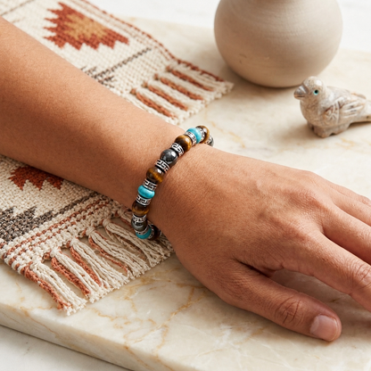 Tiger Eye, Turquoise, Hematite Bracelet | Adjustable Braided Macrame Bracelet