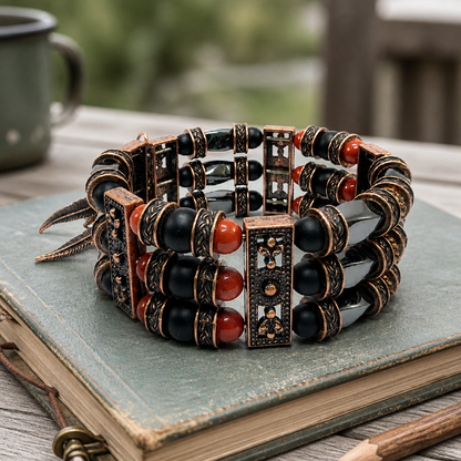 Red Jasper, Black Onyx and Hematite | Beaded Cuff Bracelets for Men Women