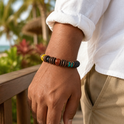 Jamaican Bracelet, Beaded Stretch Bracelet, Men's Stretch Bracelet