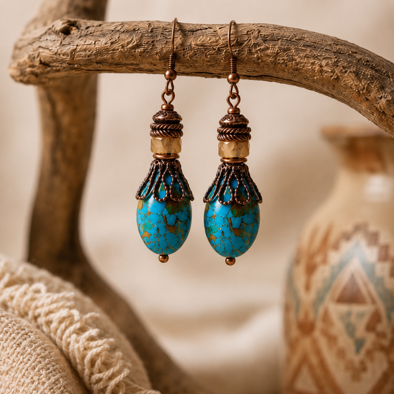 Hippie Earrings, Bohemian Earrings, Turquoise Dangle Earrings, Gifts for Mom