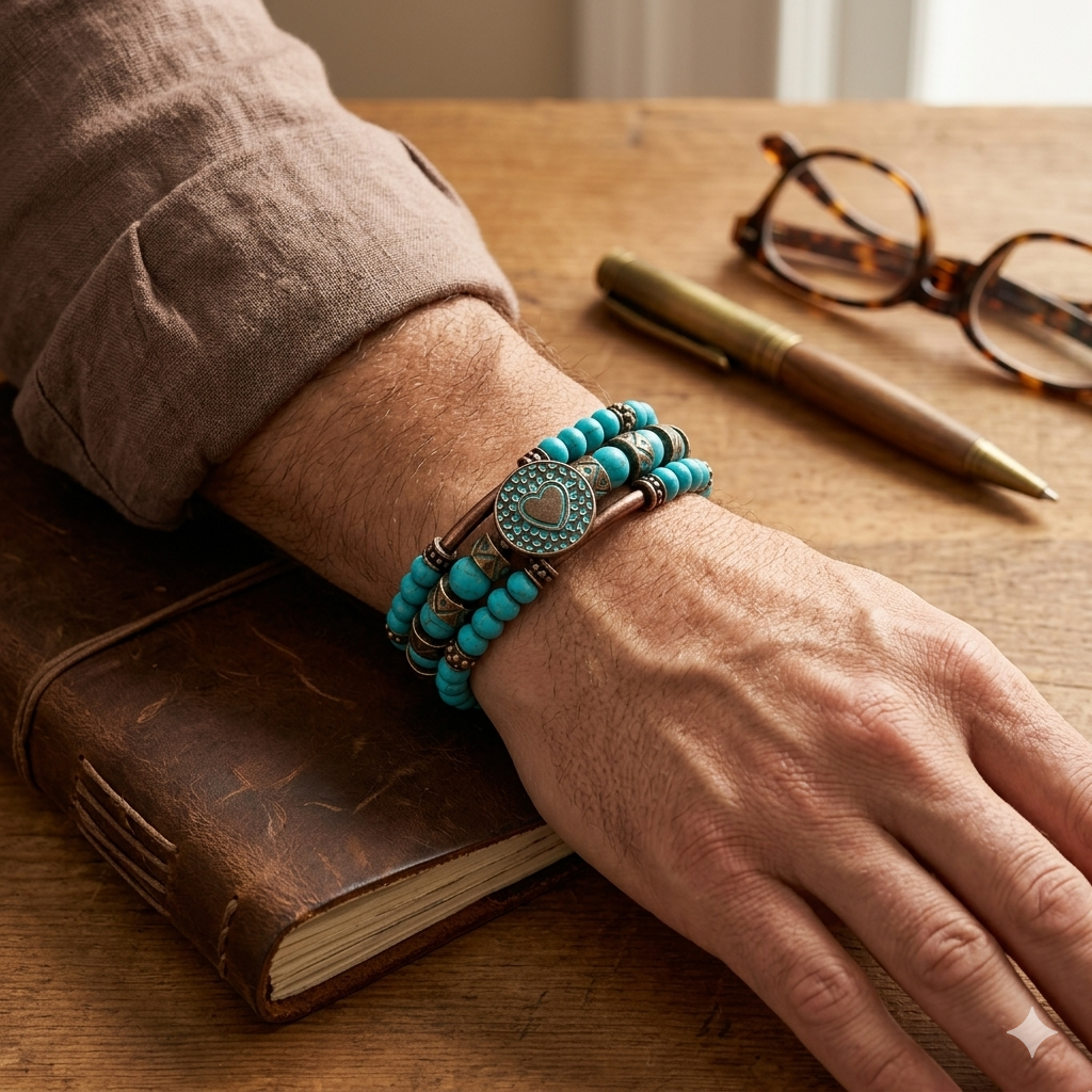 Beaded Turquoise Bracelet, Turquoise and Copper Bracelet, Unisex Bracelet