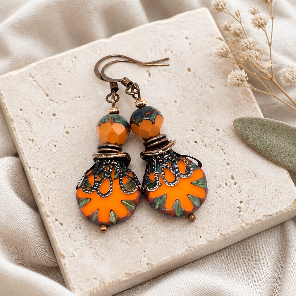 Boho Earrings, Gift Ideas for Her, Bohemian Earrings, Orange Earrings