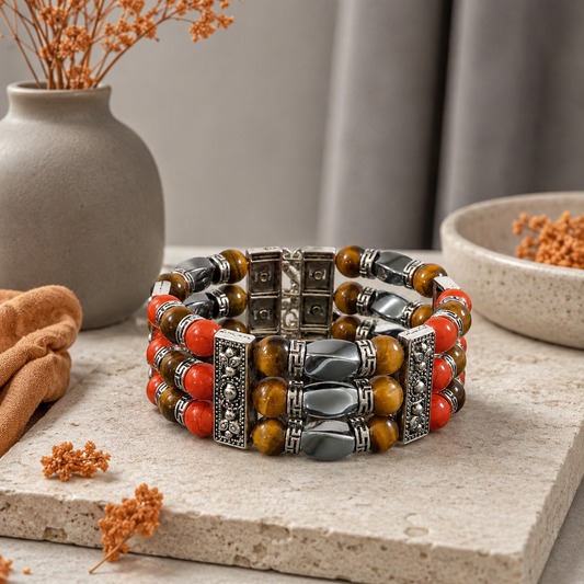 Autumn Bracelet, Unisex Bracelet, Beaded Cuff Bracelet